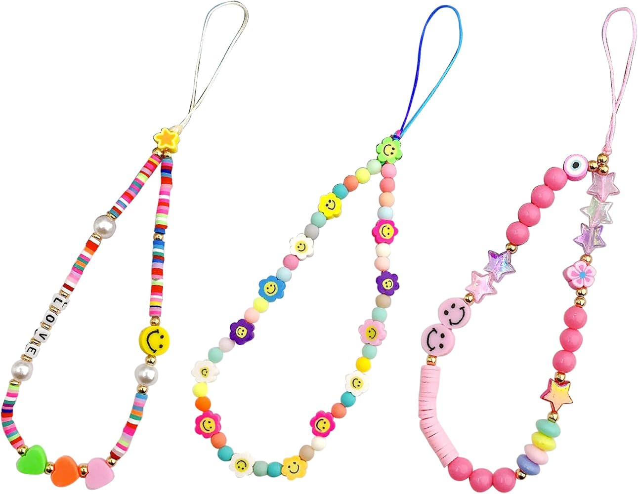 【s-40(2)】ビーズストラップ スマホ❁ニコちゃん カラフル 個性的古着韓国 s-40(2)】ビーズストラップ スマホ❁ニコちゃん カラフル 個性的